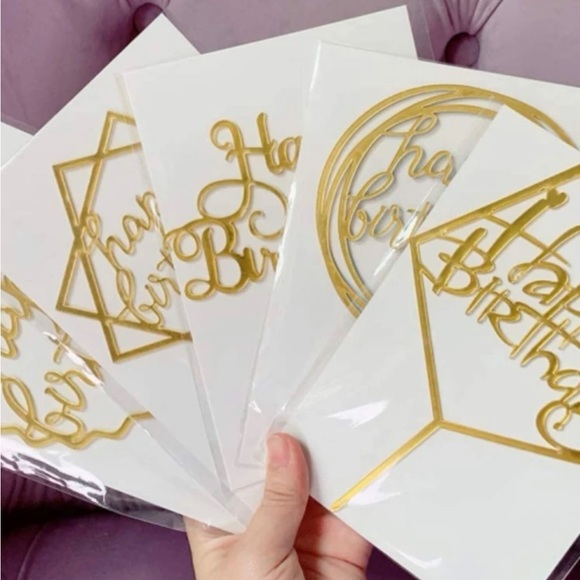 5 pieces per package Gold Birthday topper, mirror effect. - Picture 2 of 5